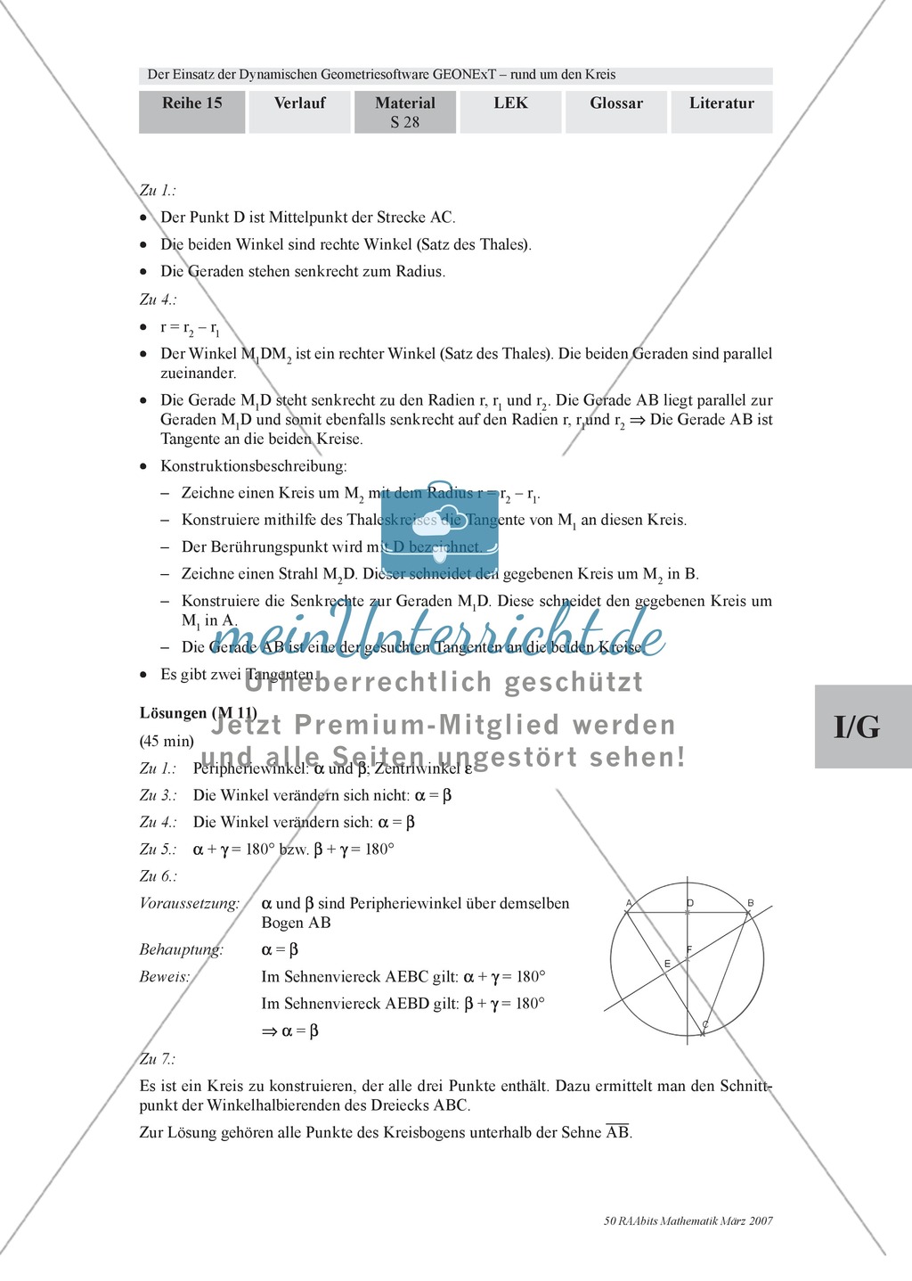 Aufgaben zu Sehnenvierecken, zum Thaleskreis und zur Konstruktion von Tangenten an Kreisen mit der dynamischen Geometriesoftware GEONExT lösen Preview 6