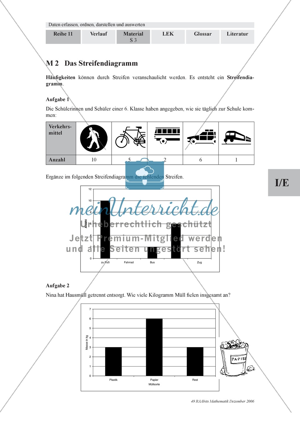 Stochastik: Darstellung von Daten: Strichlisten, Häufigkeitstabellen, Streifendiagramme. Mit Infomaterial, Aufgaben und Lösungen. Preview 2