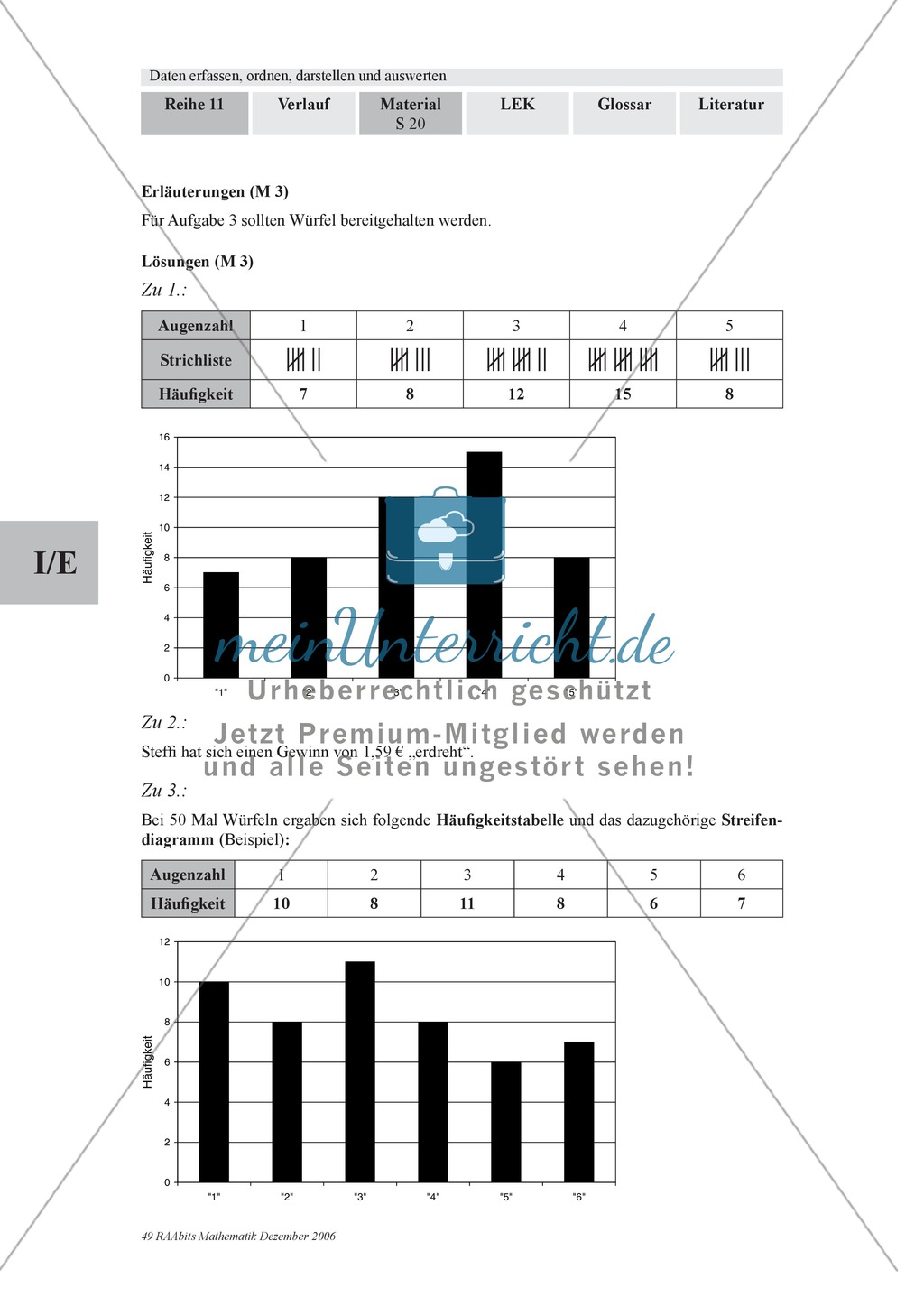 Stochastik: Darstellung von Daten: Strichlisten, Häufigkeitstabellen, Streifendiagramme. Mit Infomaterial, Aufgaben und Lösungen. Preview 5
