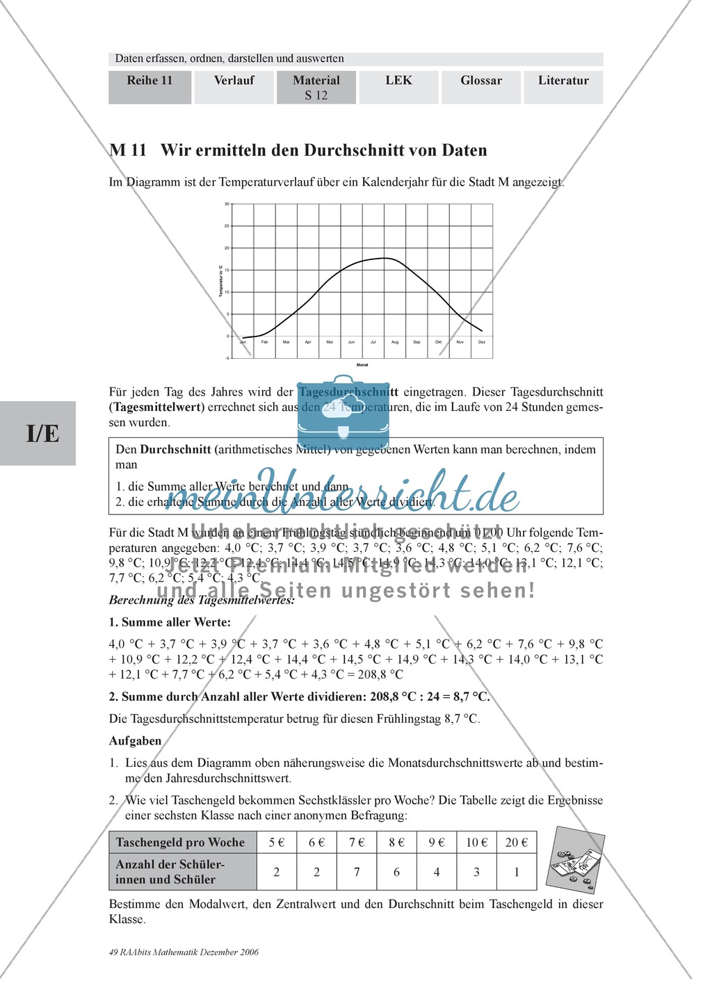 Stochastik: Der Durchschnitt von Daten. Mit Infomaterial, Aufgaben und Lösungen. Preview 1
