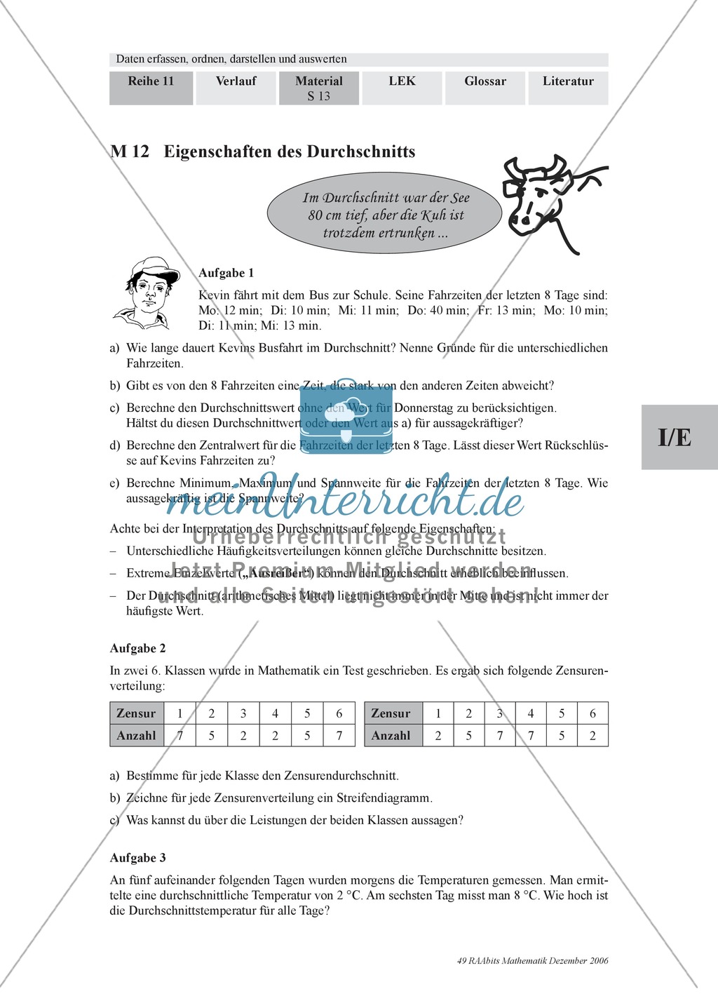 Stochastik: Der Durchschnitt von Daten. Mit Infomaterial, Aufgaben und Lösungen. Preview 2