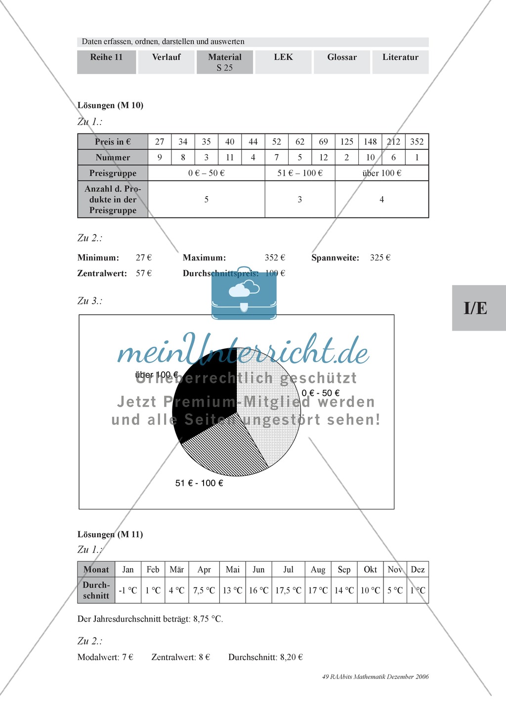 Stochastik: Der Durchschnitt von Daten. Mit Infomaterial, Aufgaben und Lösungen. Preview 4