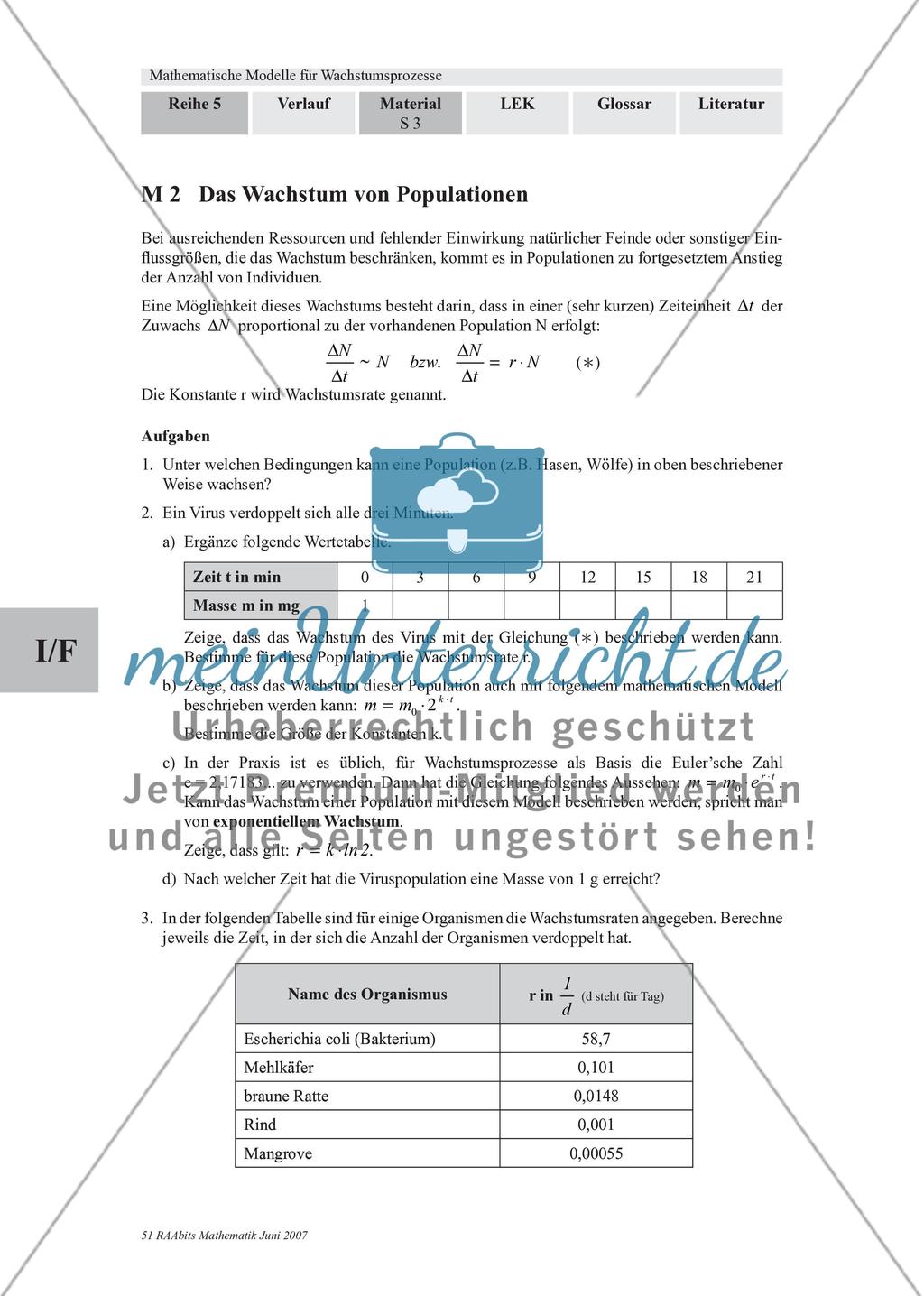 Die Notwendigkeit der Modellierung von Wachstumsprozessen und das Modell für exponentielles Wachstum Preview 2