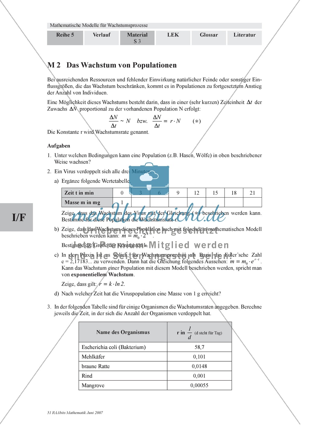 Wachstumsprozesse: Modellierung verschiedener Wachstumsprozesse und Analyse des Modells zum exponentiellen Wachstum Preview 2