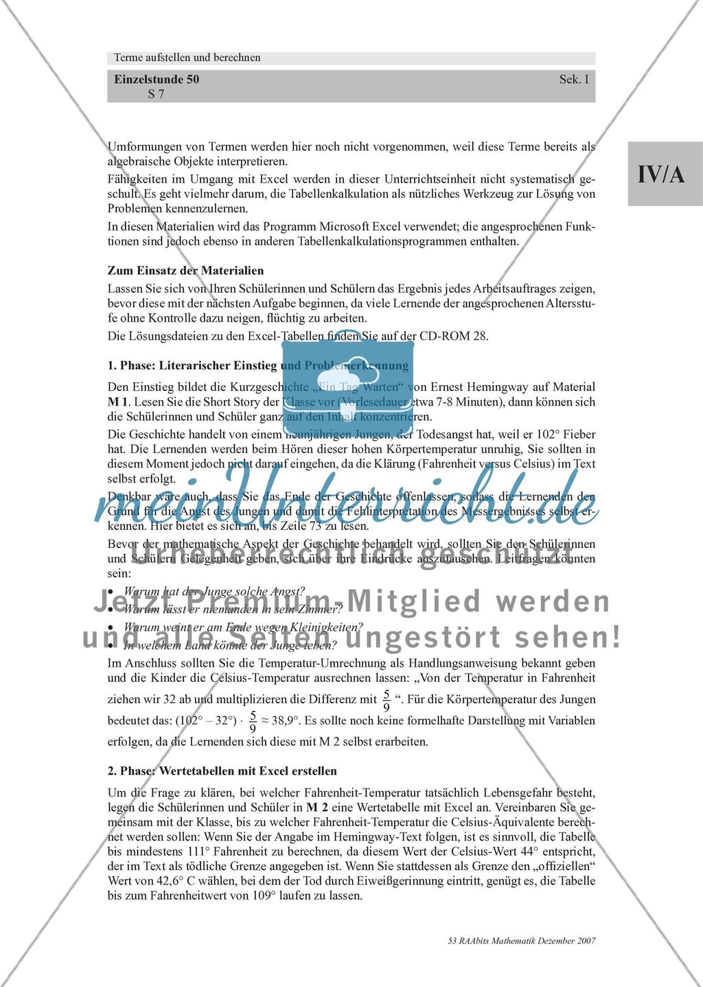 Terme aufstellen und berechnen – eine Einführung mit Ernest Hemingway und Excel Preview 7