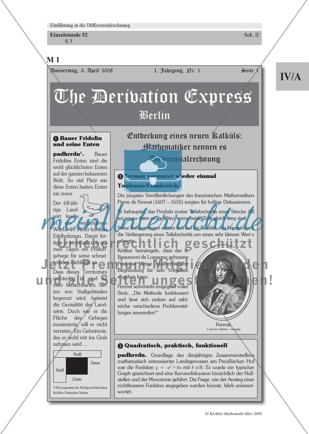 „The Derivation Express“ – eine Einführung in die Differenzialrechnung über „historische“ Zeitungsartikel Preview 3