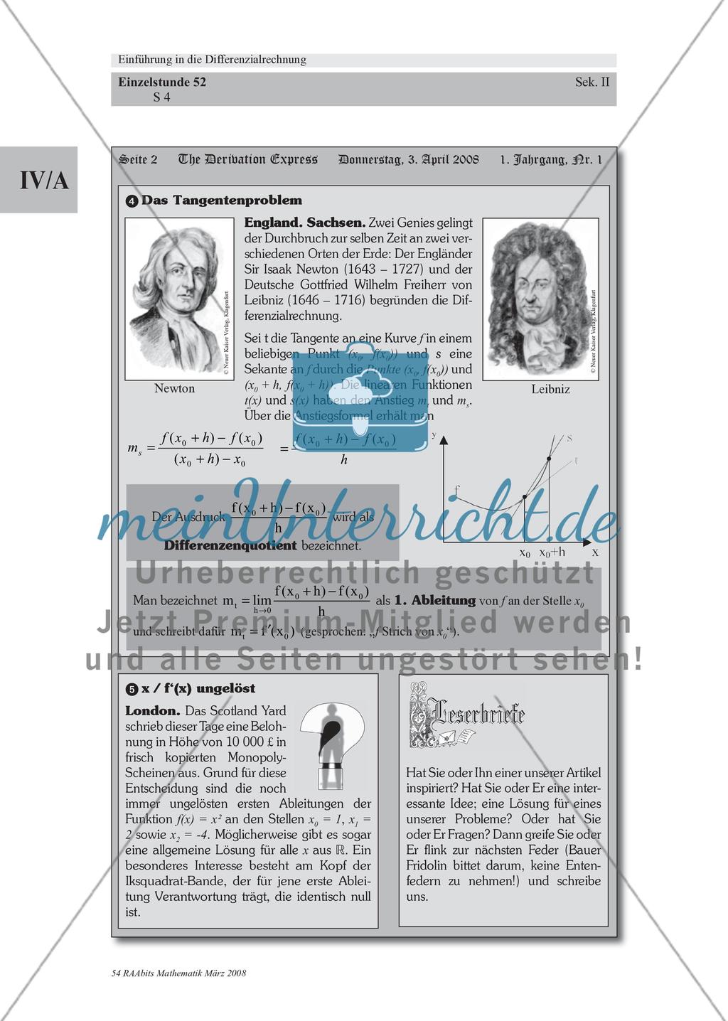 „The Derivation Express“ – eine Einführung in die Differenzialrechnung über „historische“ Zeitungsartikel Preview 4