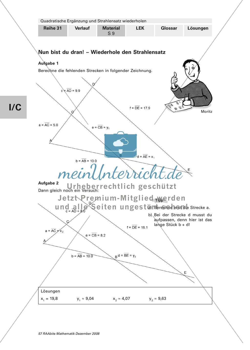 Quadratische Ergänzung und Strahlensätze: Strahlensätze