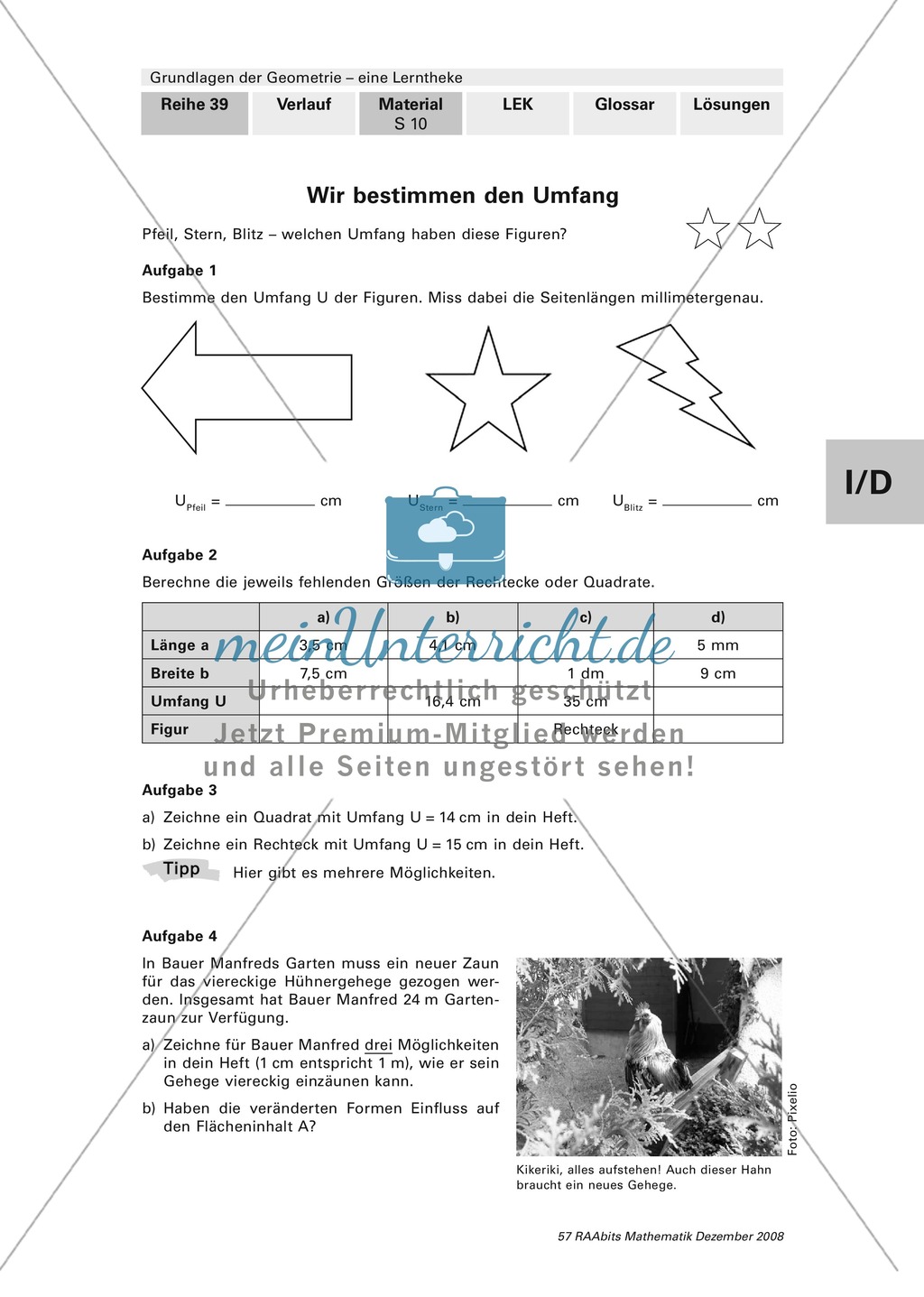 Geometrie: Lerntheke mit Selbsttest und differenzierenden Aufgaben mit Lösungen zum Thema Flächen, Flächeneinheiten und Umfang Preview 10