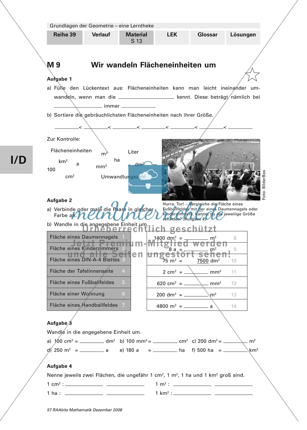 Geometrie: Lerntheke mit Selbsttest und differenzierenden Aufgaben mit Lösungen zum Thema Flächen, Flächeneinheiten und Umfang Preview 13