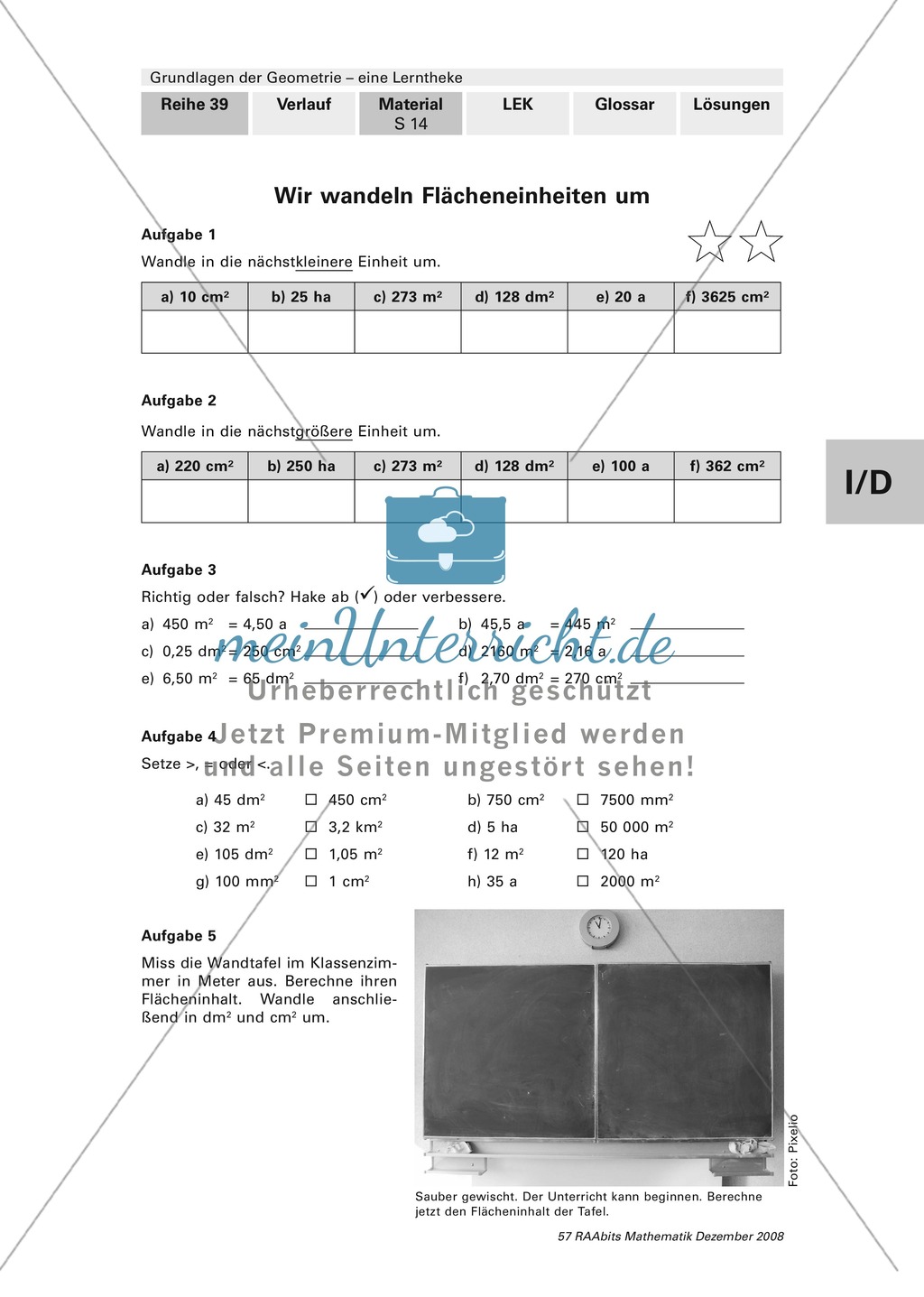Geometrie: Lerntheke mit Selbsttest und differenzierenden Aufgaben mit Lösungen zum Thema Flächen, Flächeneinheiten und Umfang Preview 14