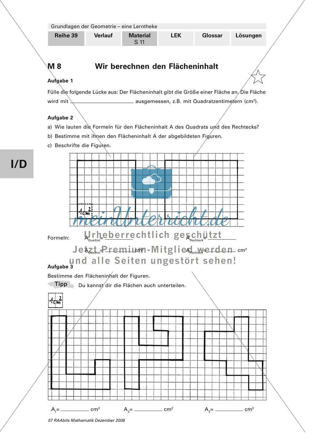 Geometrie: Bestimmung von Flächeninhalt und Umfang. Mit Aufgaben und Lösungen. Preview 3