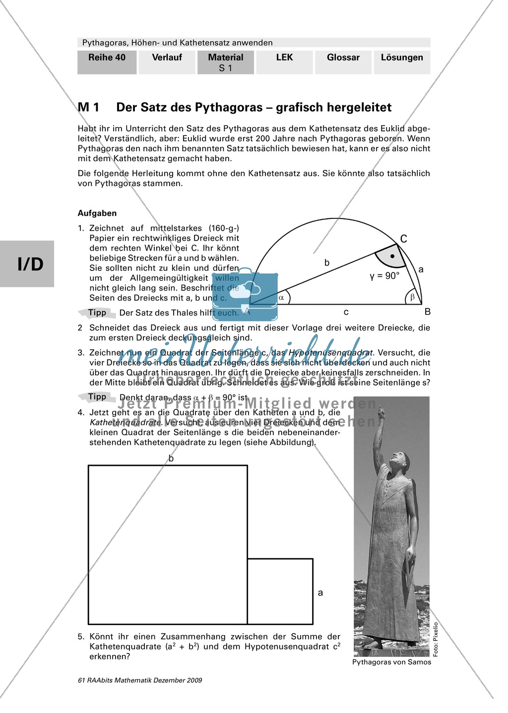 Geometrie: Die grafische Herleitung des Satz des Pythagoras und Anwendungsaufgaben mit Lösungen Preview 1