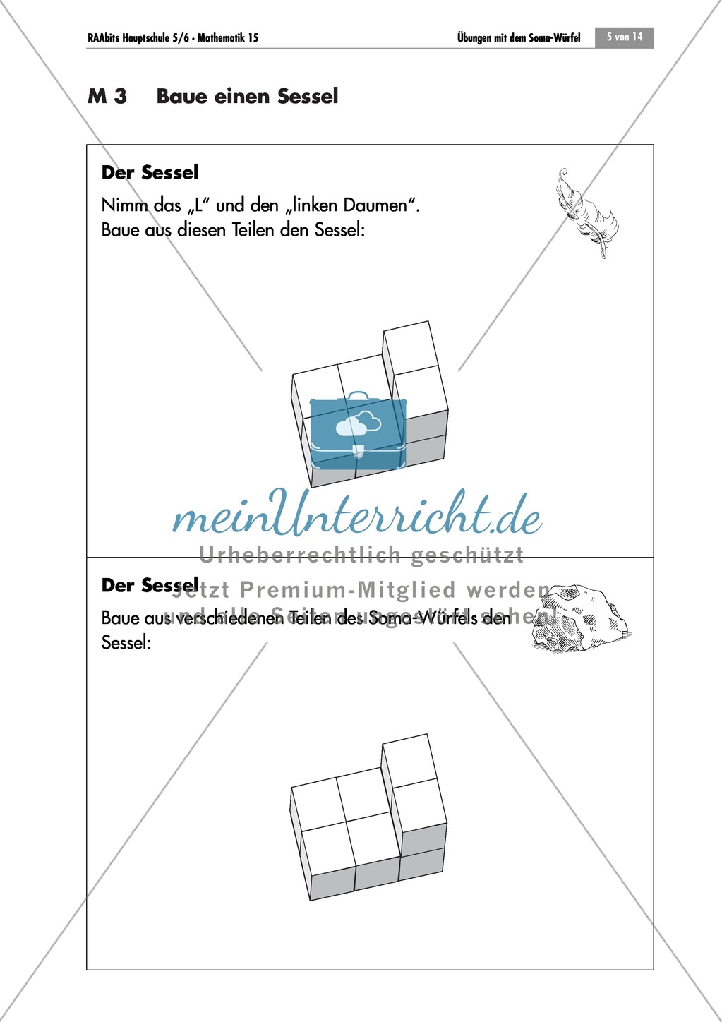 Geometrie: Unterrichtseinheit zur Förderung des räumlichen Vorstellungsvermögens mit dem Soma-Würfel. Mit Aufgabenkarten und Brettspiel. Preview 3
