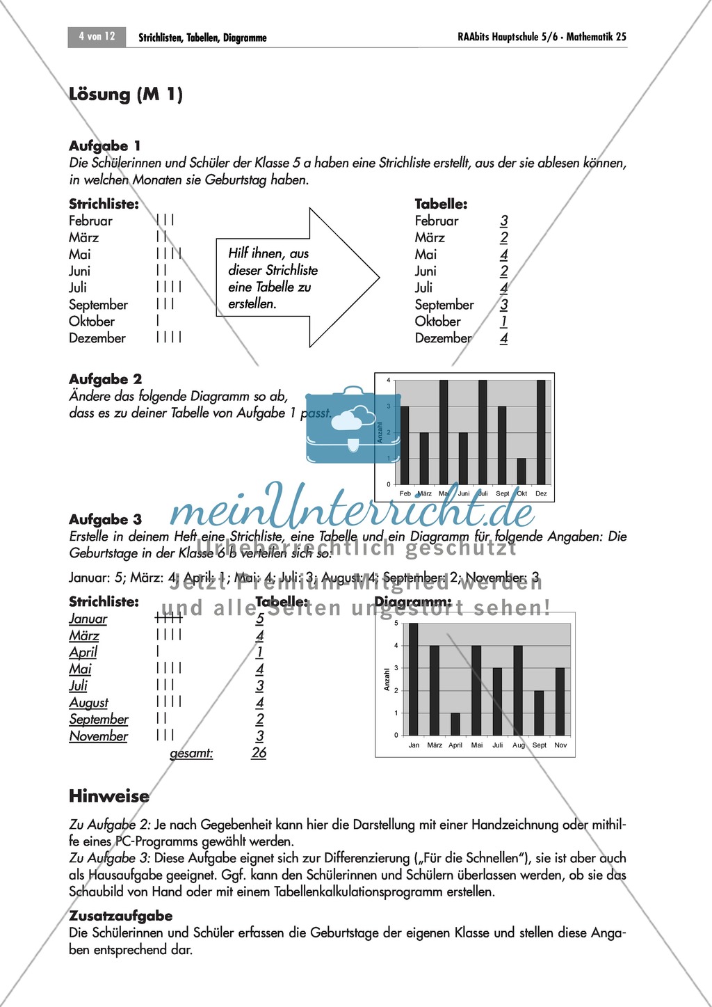 Statistik: Aufgaben zur Erstellung von Strichlisten und Streifendiagrammen. Mit Lösungen. Preview 2