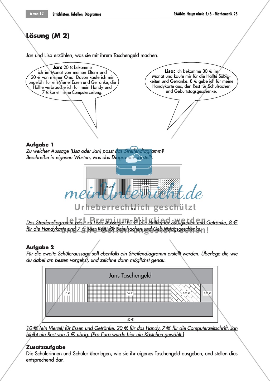 Statistik: Aufgaben zur Erstellung von Strichlisten und Streifendiagrammen. Mit Lösungen. Preview 4