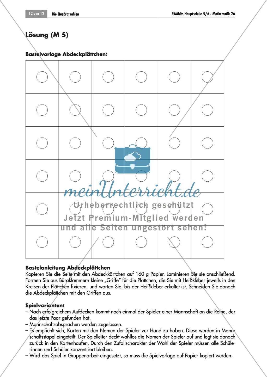 Algebra: Infomaterial und Übungen zu Quadratzahlen. Mit Lösungen. Preview 8