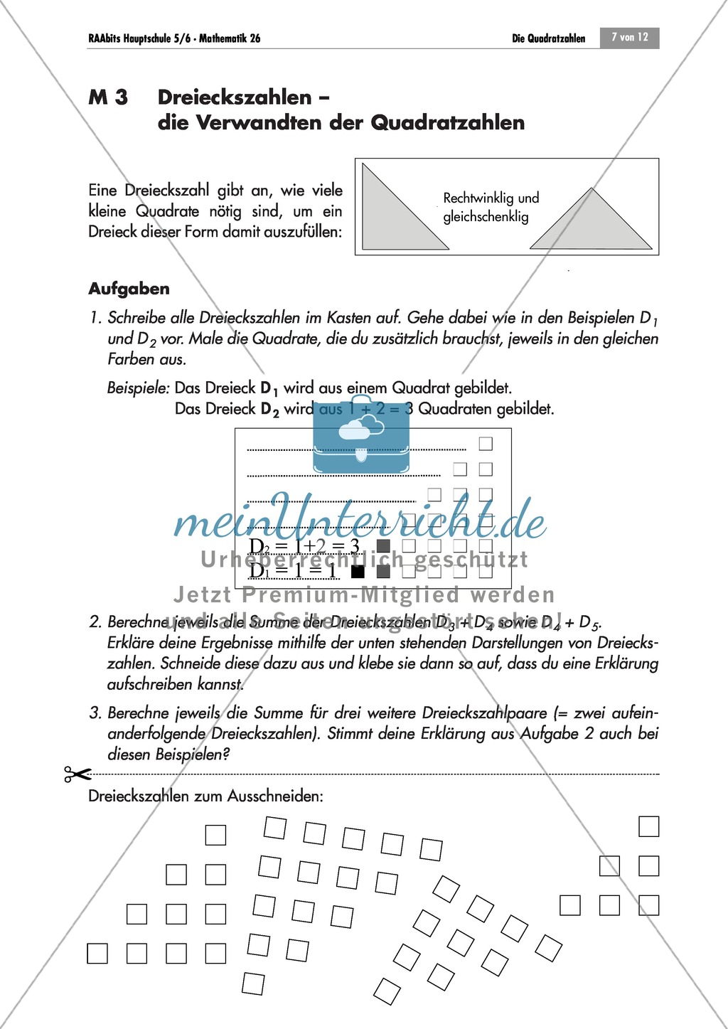 Algebra: Infomaterial und Übungen zu Dreieckszahlen. Mit Lösungen. Preview 1