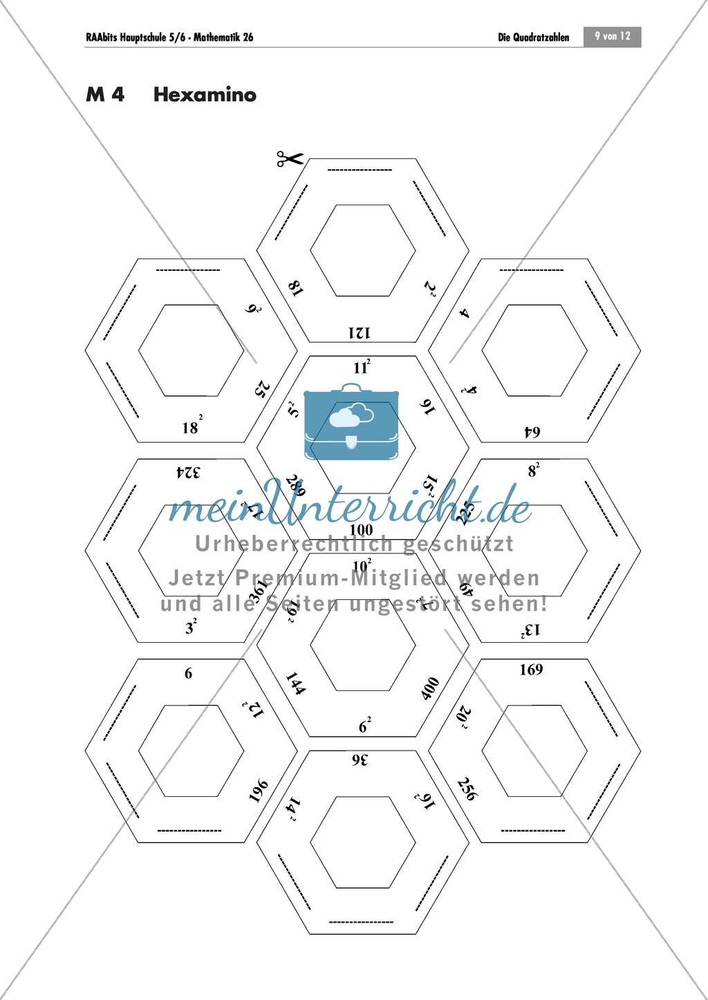 Algebra: Hexamino zu Quadratzahlen. Mit Lösungen. Preview 1