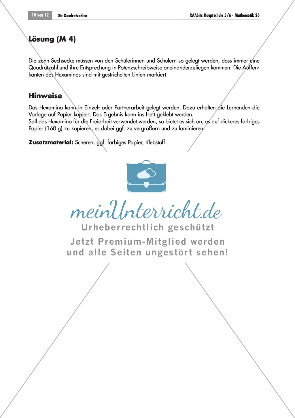 Algebra: Hexamino zu Quadratzahlen. Mit Lösungen. Preview 2