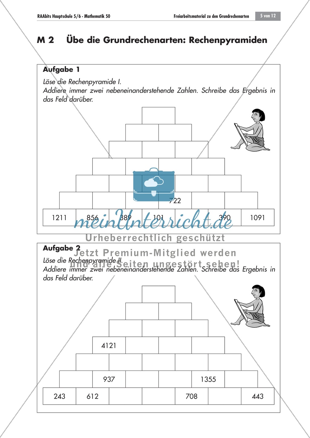 Arithmetik: Grundrechenarten mit Zahlenpyramiden üben. Mit Lösungen. Preview 1