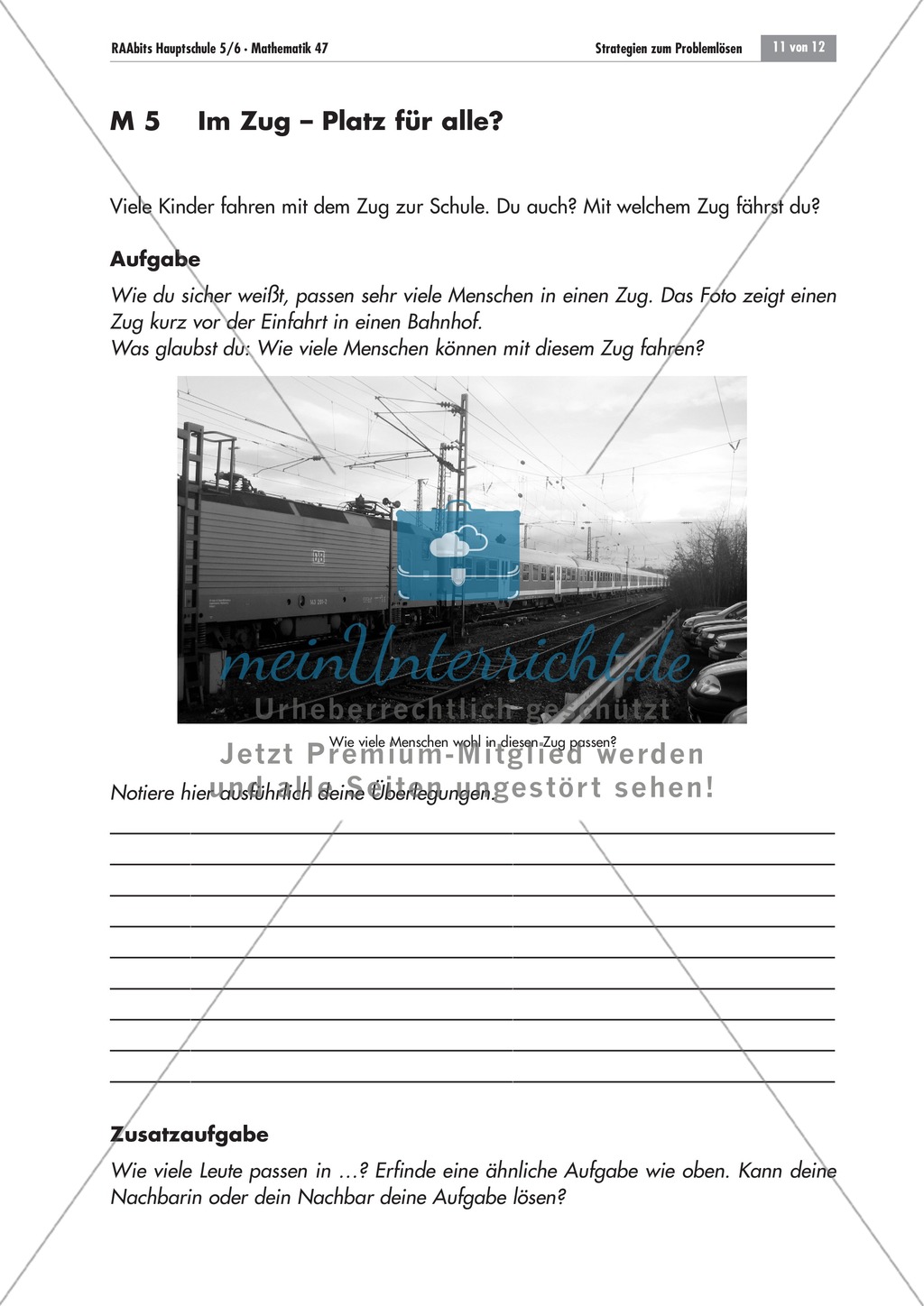 Offene Sachaufgabe zum Problemlösen/Knobeln und Modellieren zur Personenzahl in einem Zug. Mit Lösungen. Preview 1