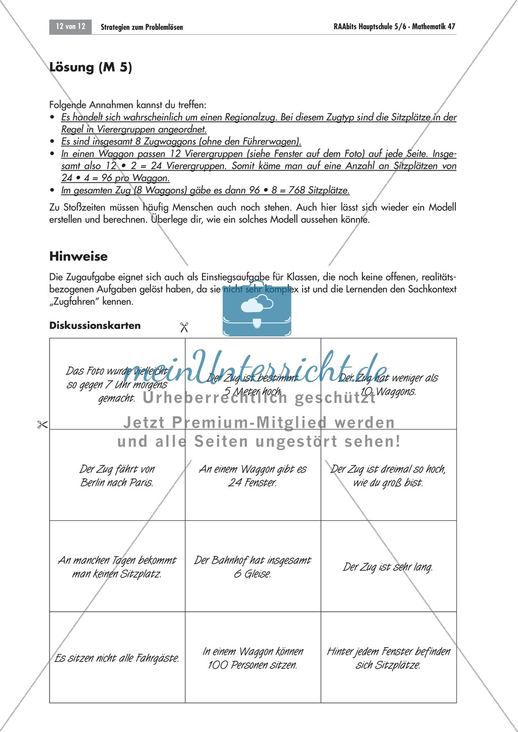 Offene Sachaufgabe zum Problemlösen/Knobeln und Modellieren zur Personenzahl in einem Zug. Mit Lösungen. Preview 2