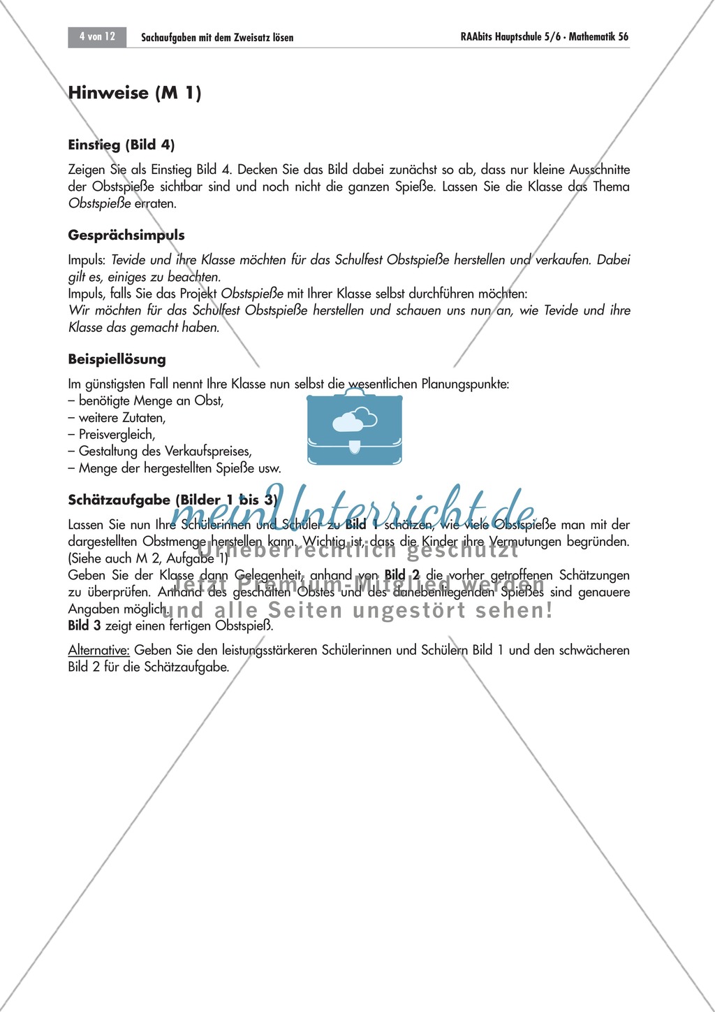 Unterrichtseinheit über den Zweisatz am Beispiel von Obstspießen. Mit Aufgaben und Lösungen. Preview 2