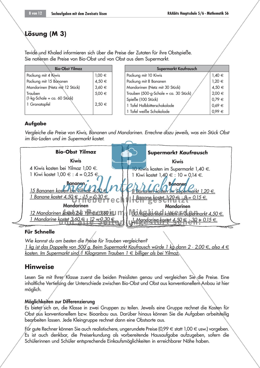 Unterrichtseinheit über den Zweisatz am Beispiel von Obstspießen. Mit Aufgaben und Lösungen. Preview 6