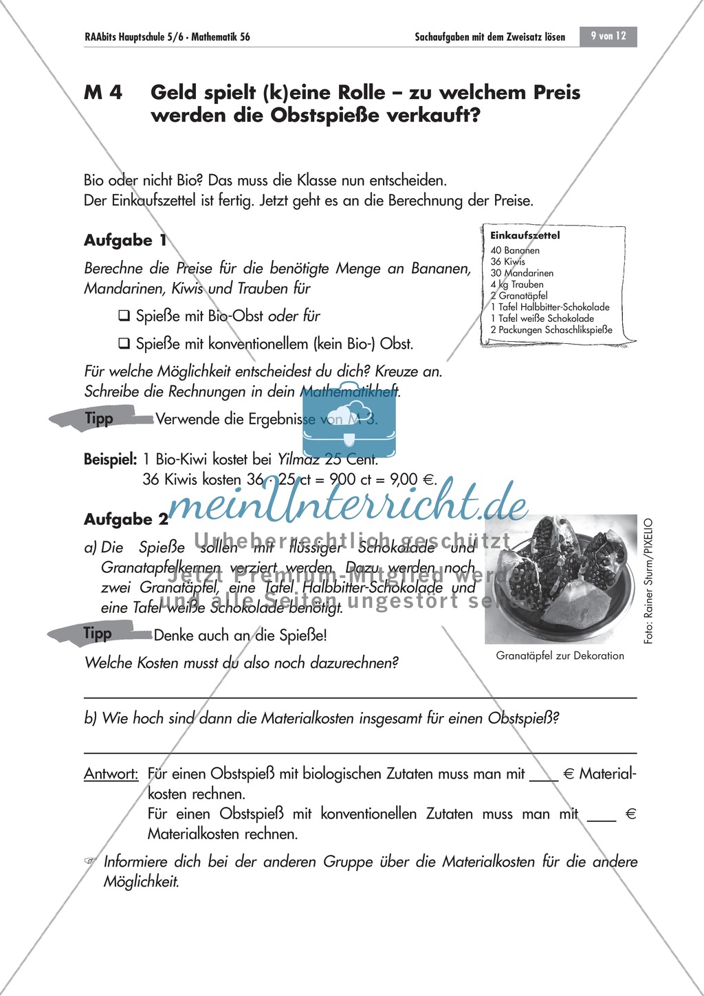 Unterrichtseinheit über den Zweisatz am Beispiel von Obstspießen. Mit Aufgaben und Lösungen. Preview 7