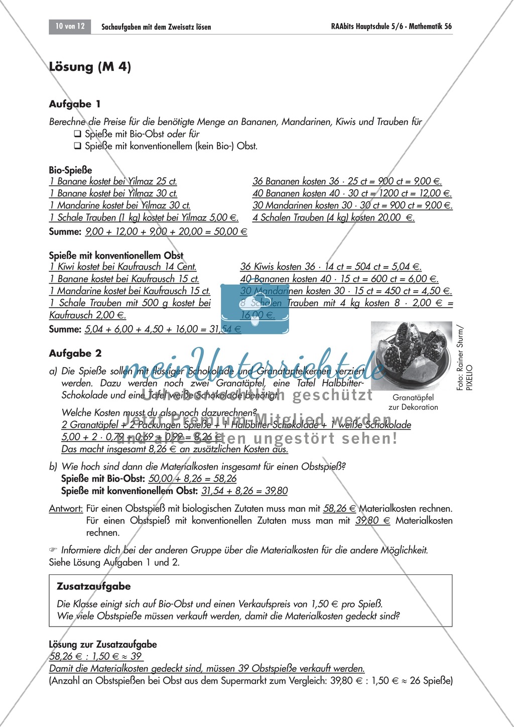 Unterrichtseinheit über den Zweisatz am Beispiel von Obstspießen. Mit Aufgaben und Lösungen. Preview 8