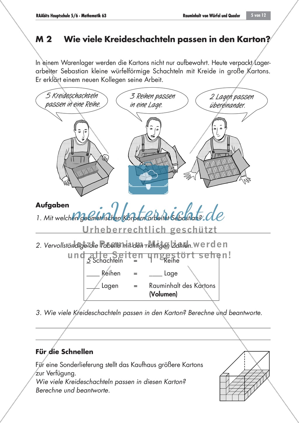 Geometrie: Unterrichtsmaterial zu den Eigenschaften von Würfel und Quader. Mit Aufgaben und Lösungen. Preview 3