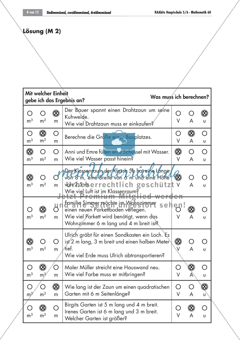 Steckspiel zum Umrechnen von Längen-, Flächen- und Volumeneinheiten. Mit Lösungen. Preview 2
