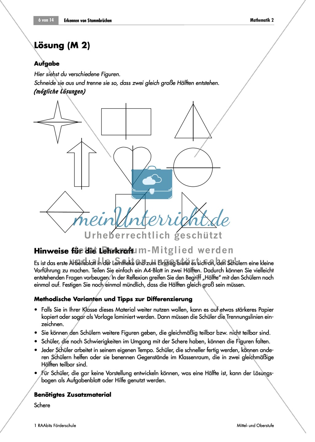 Bruchrechnung: Übungen zur Einführung von Brüchen: Objekte gleich aufteilen. Mit Aufgaben und Lösungen. Preview 2