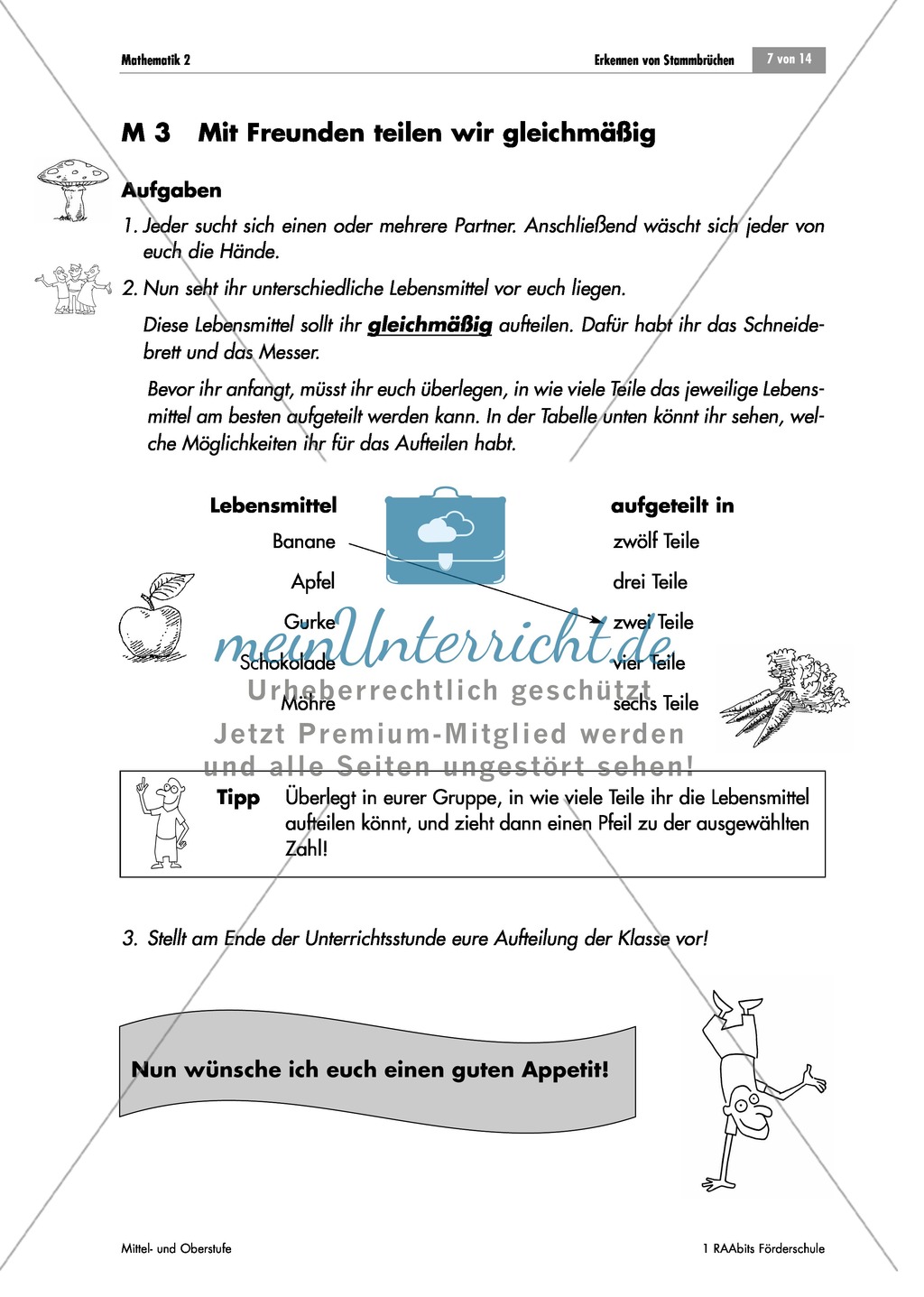 Bruchrechnung: Übungen zur Einführung von Brüchen: Objekte gleich aufteilen. Mit Aufgaben und Lösungen. Preview 3