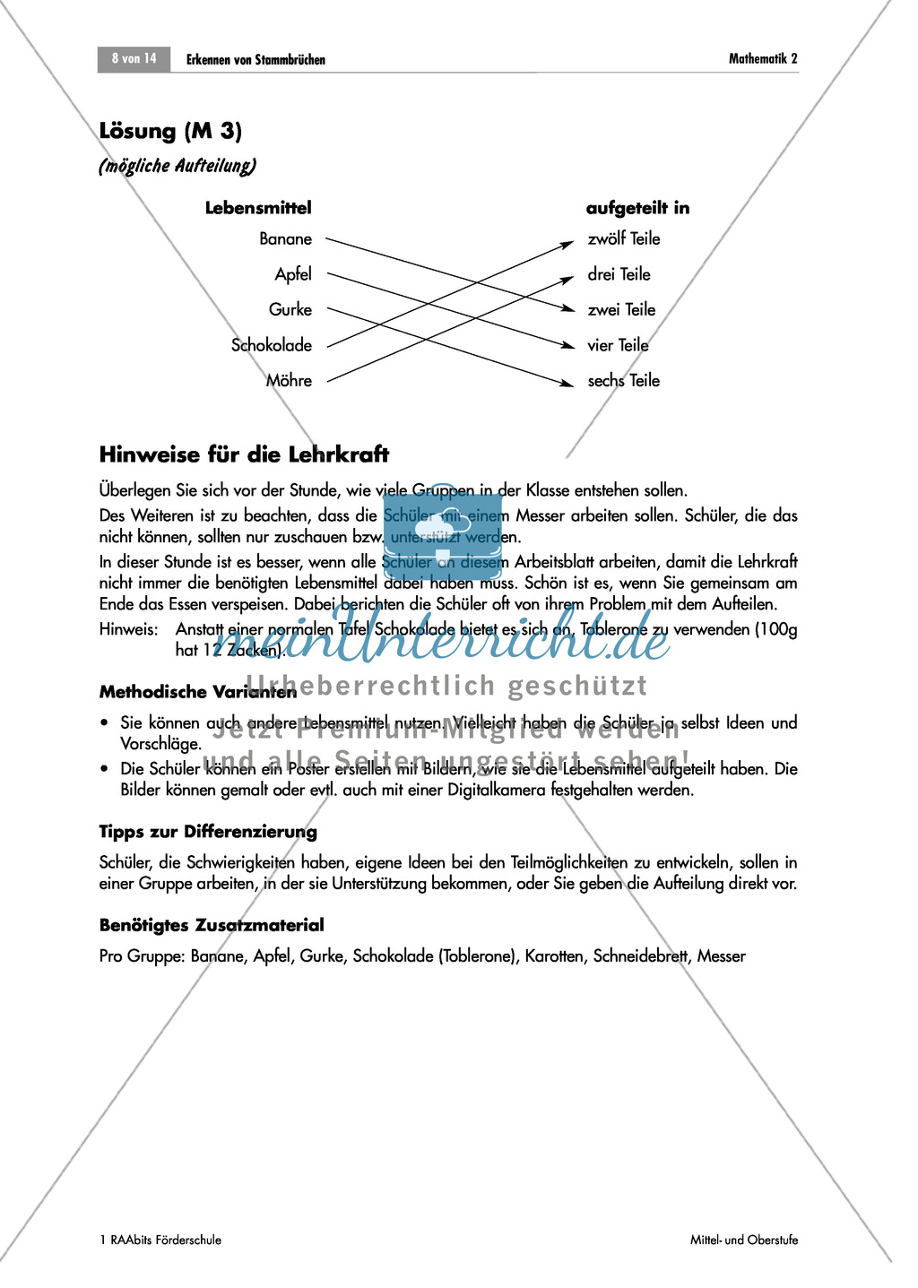Bruchrechnung: Übungen zur Einführung von Brüchen: Objekte gleich aufteilen. Mit Aufgaben und Lösungen. Preview 4