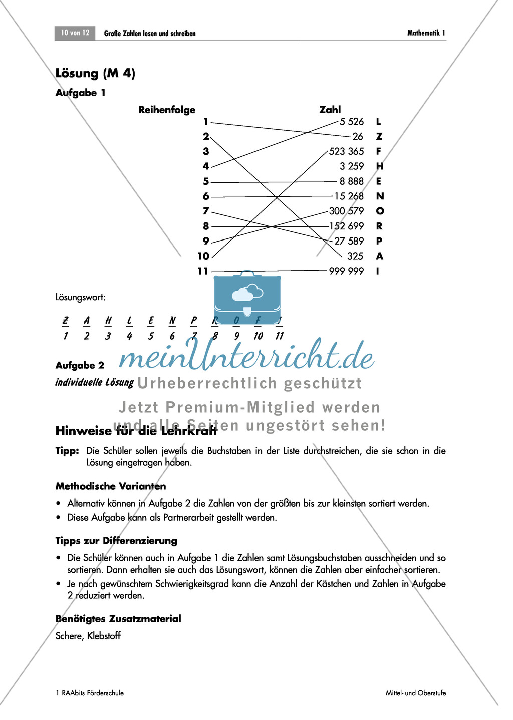 Arithmetik: Zahlen bis 1.000.000 der Größe nach Ordnen. Mit Aufgaben und Lösungen. Preview 2