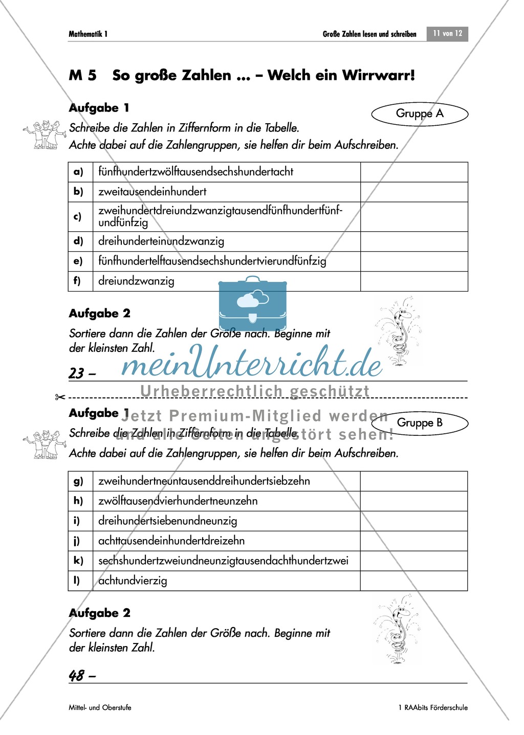 Arithmetik: Zahlen bis 1.000.000 der Größe nach Ordnen. Mit Aufgaben und Lösungen. Preview 3