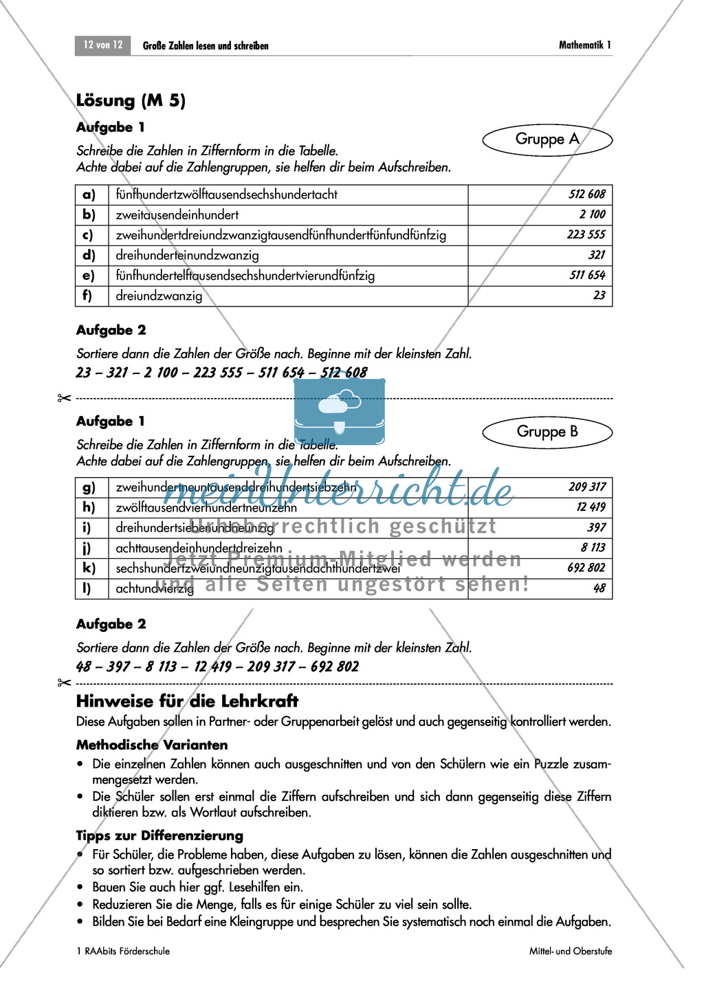 Arithmetik: Zahlen bis 1.000.000 der Größe nach Ordnen. Mit Aufgaben und Lösungen. Preview 4