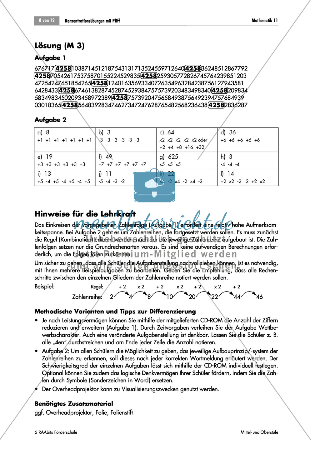 Konzentrationsübungen für den Matheunterricht: Sodoku, Rechenprogramm, Zahlenreihen, Bruchrechnen mit den Hauptstädten deutscher Bundesländer und Geheimbotschaften. Mit Lösungen. Preview 6
