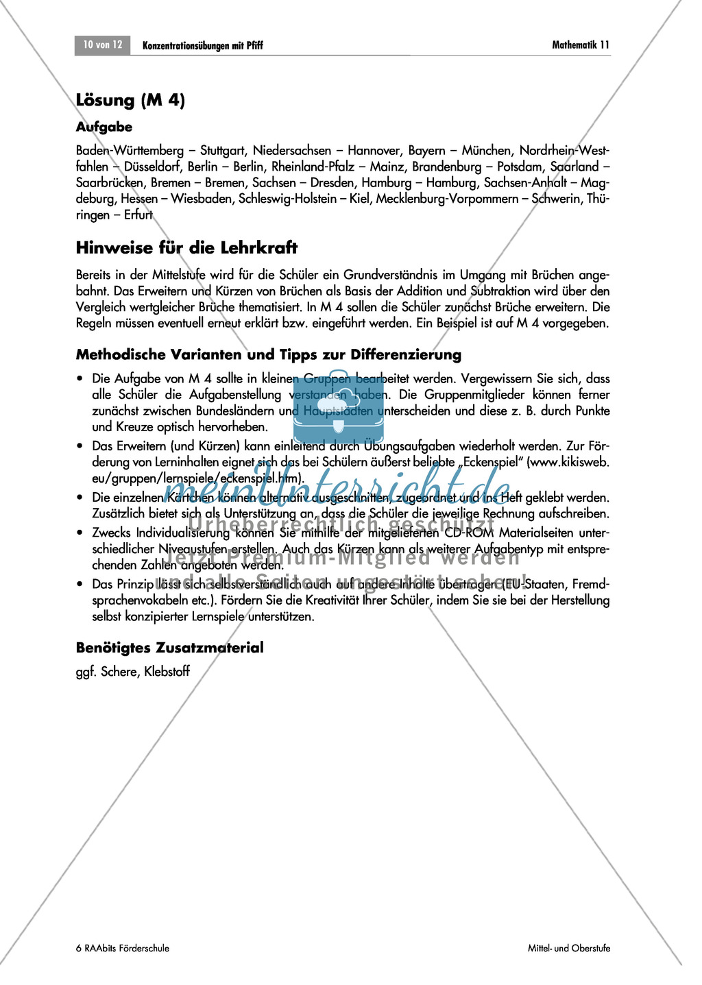 Konzentrationsübungen für den Matheunterricht: Sodoku, Rechenprogramm, Zahlenreihen, Bruchrechnen mit den Hauptstädten deutscher Bundesländer und Geheimbotschaften. Mit Lösungen. Preview 8