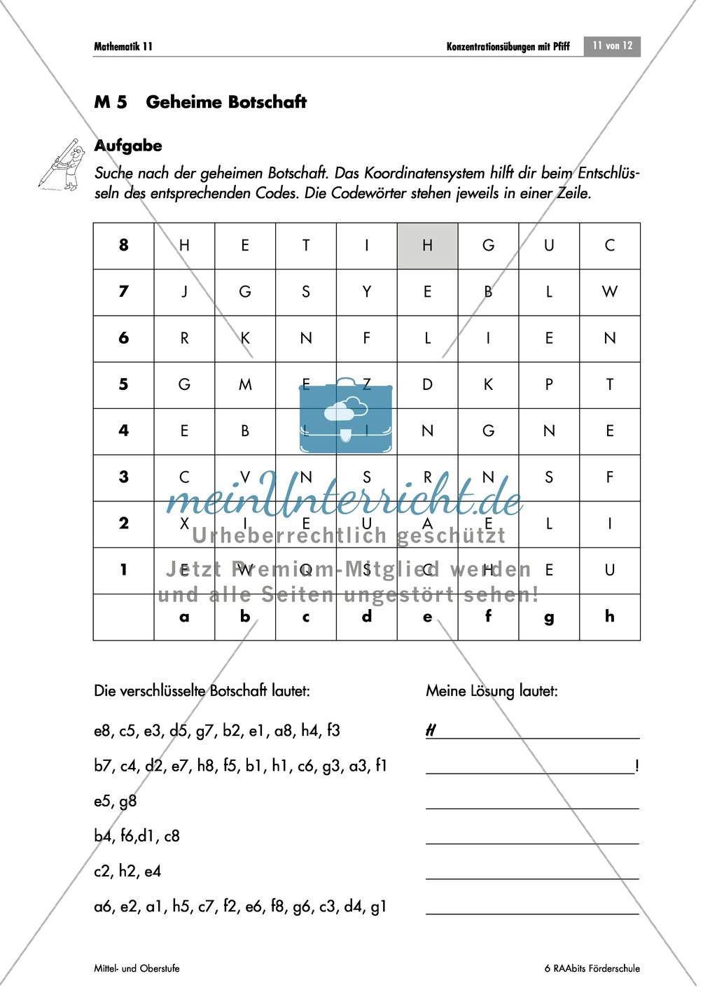 Konzentrationsübungen für den Matheunterricht: Sodoku, Rechenprogramm, Zahlenreihen, Bruchrechnen mit den Hauptstädten deutscher Bundesländer und Geheimbotschaften. Mit Lösungen. Preview 9