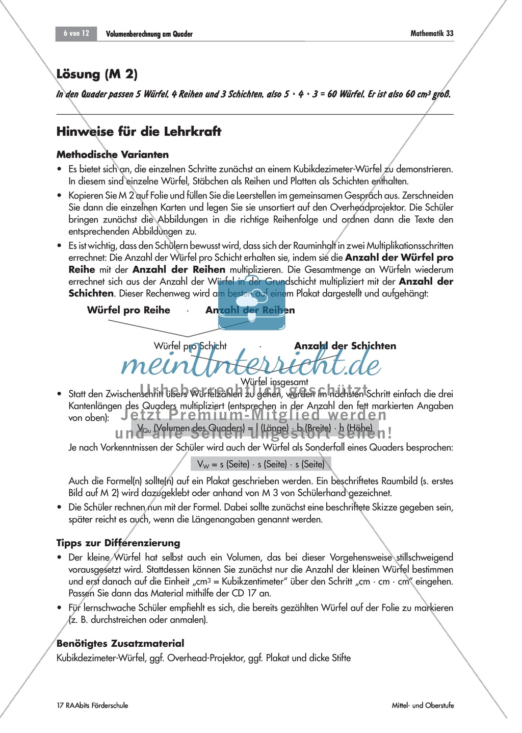 Volumenberechnung am Quader: Begriffe und Formeln kennen lernen Preview 4