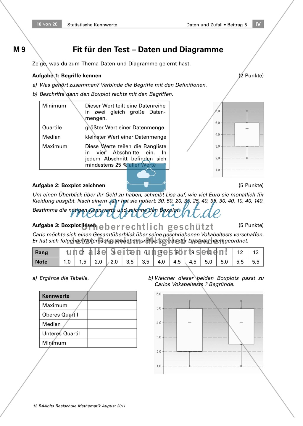 Statistik - Aufgaben zu Daten und Diagrammen Preview 1