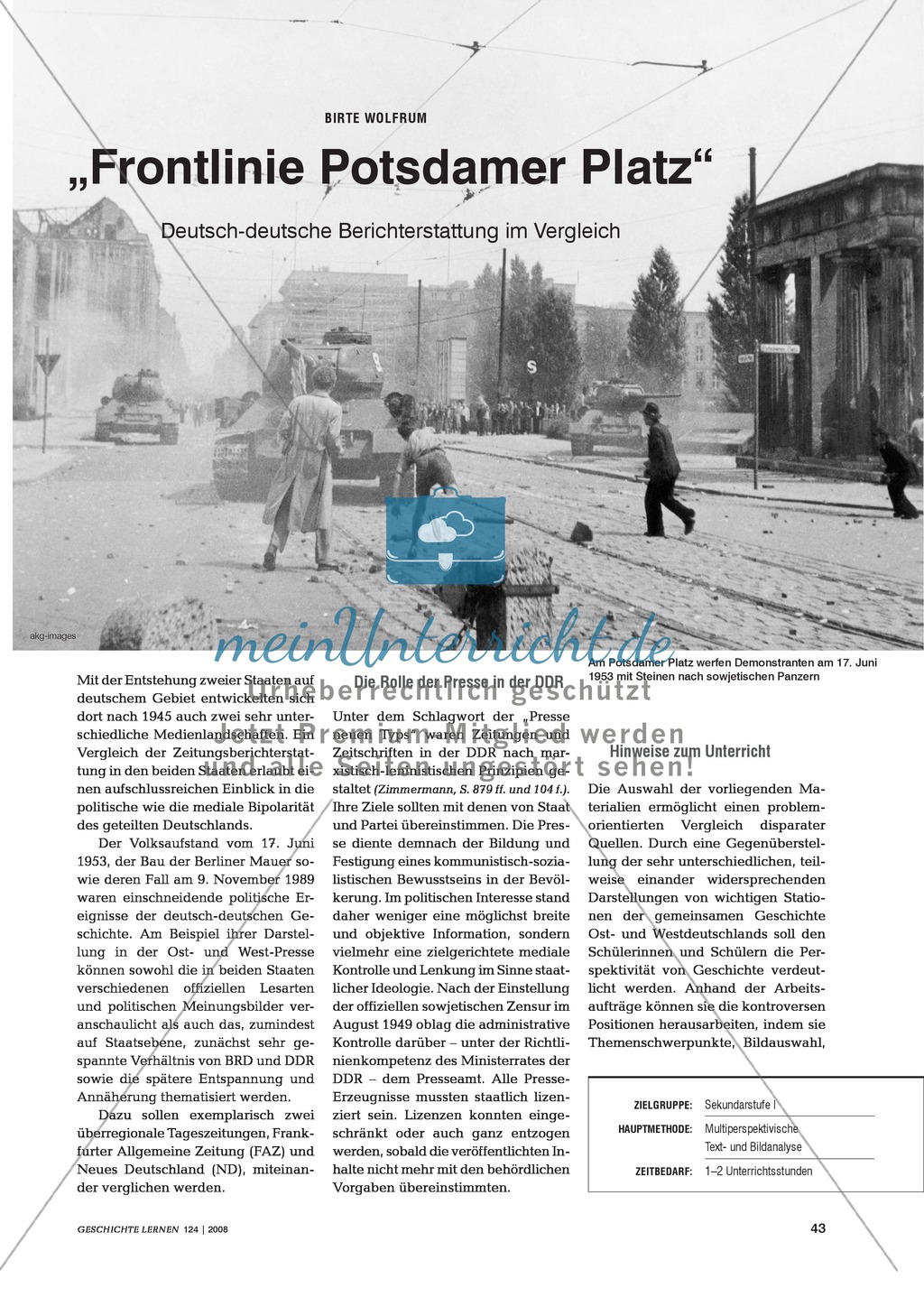 17. Juni 1953: Die Darstellung des Arbeiteraufstandes in der DDR in den zeitgenössischen Zeitungen der DDR und der Bundesrepublik Preview 1