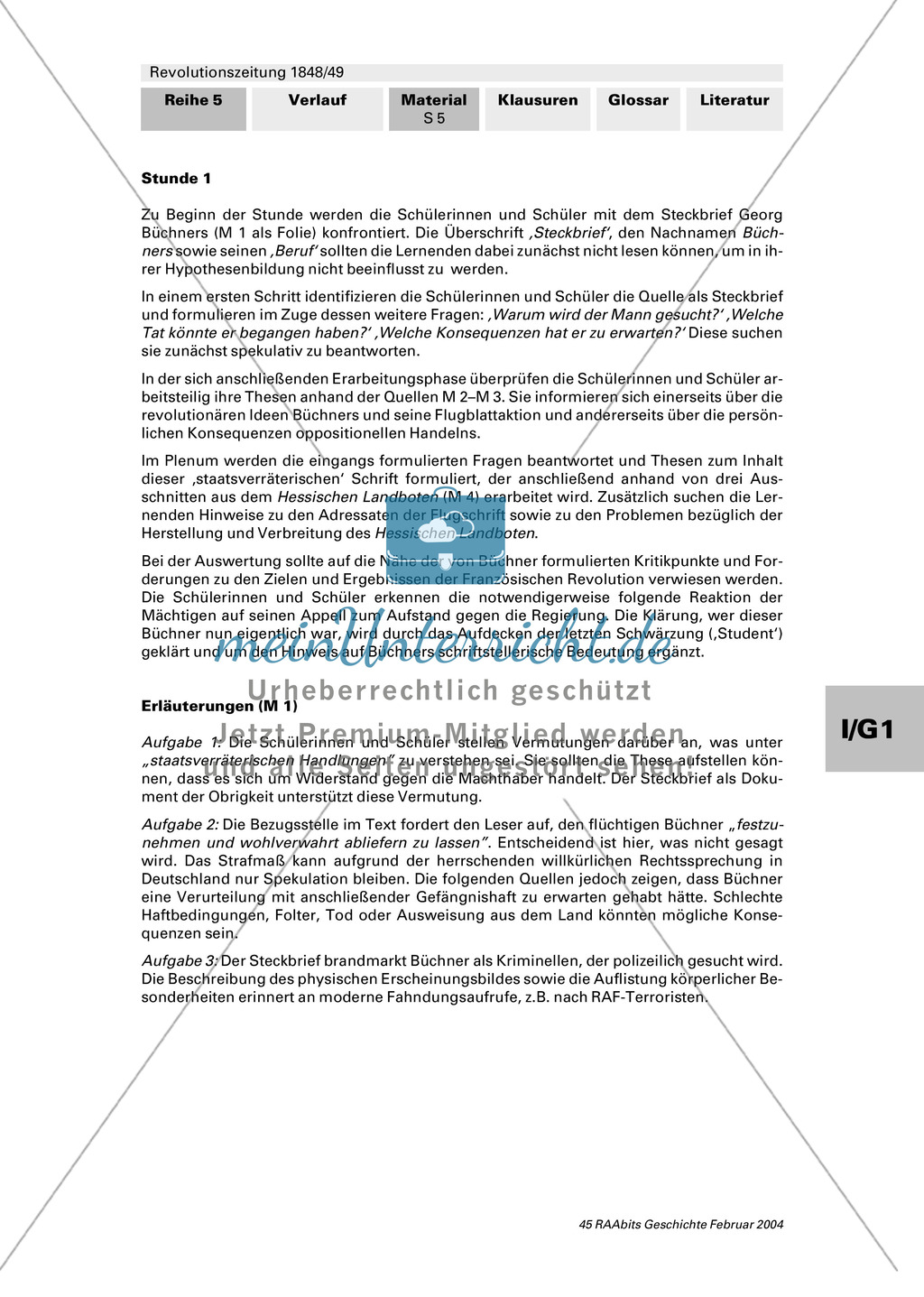 Revolutionszeitung 1848/49 erstellen: Steckbrief Georg Büchner + Quellen zum Leben von Georg Büchner + Georg Büchner: