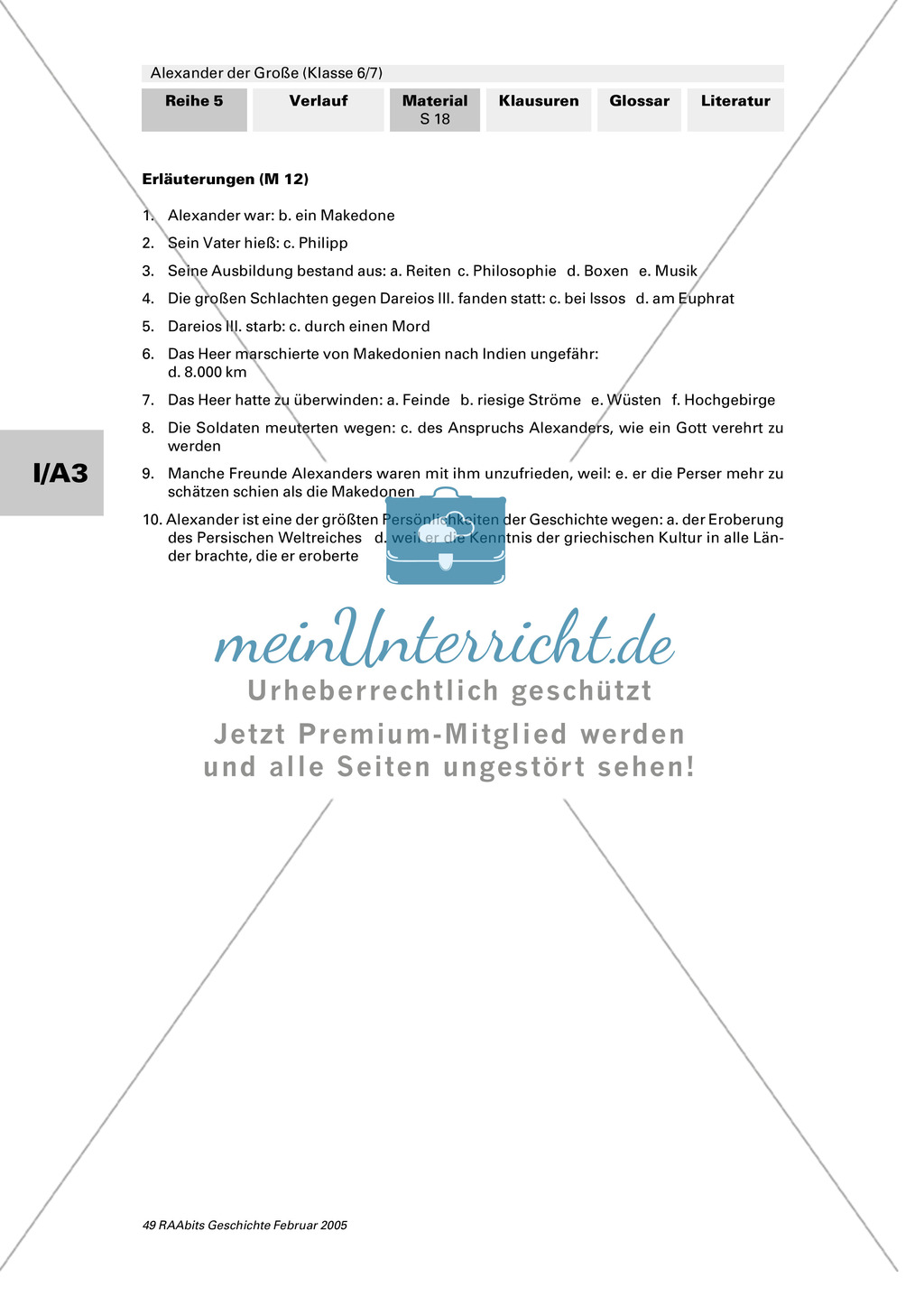 Alexander der Große: Lernerfolgskontrolle - Multiple-Choice-Test Preview 2