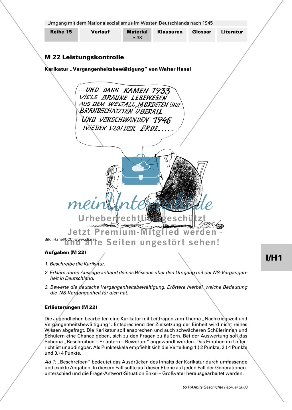 Umgang mit dem Nationalsozialismus im Westen Deutschlands nach 1945: Lernerfolgskontrolle anhand einer Karikatur Preview 1