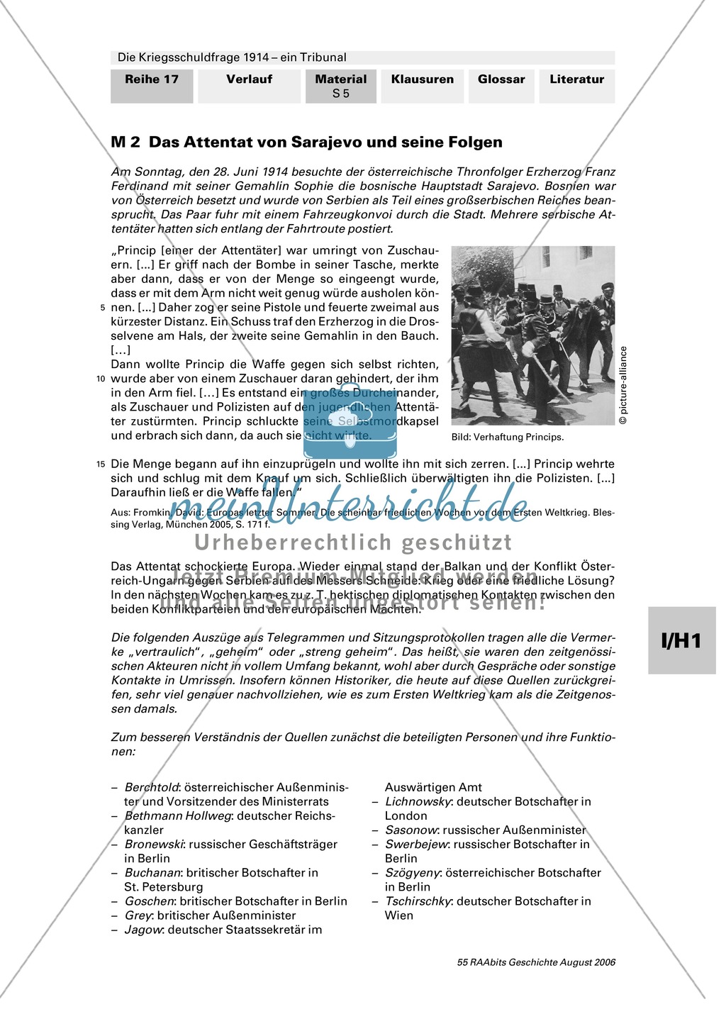 Die Kriegsschuldfrage 1914 - ein Tribunal: Vorbereitung des Rollenspiels mithilfe von Quellen (Depeschen, Telegramme, Dossiers) + Einbettung in den historischen Kontext Preview 1