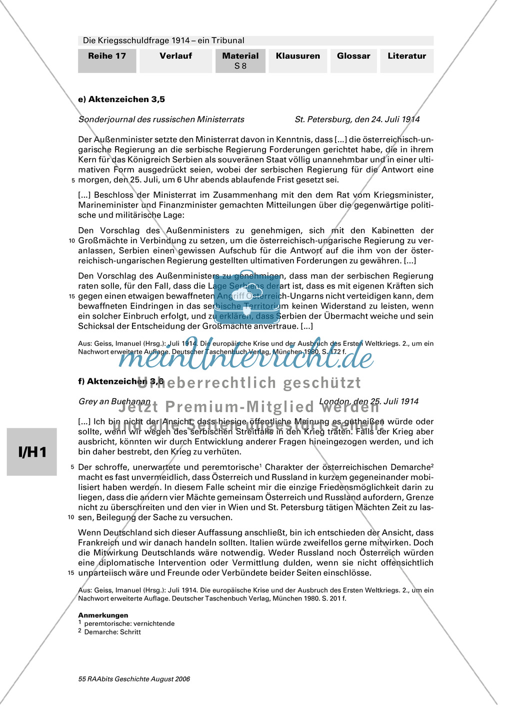 Die Kriegsschuldfrage 1914 - ein Tribunal: Vorbereitung des Rollenspiels mithilfe von Quellen (Depeschen, Telegramme, Dossiers) + Einbettung in den historischen Kontext Preview 4